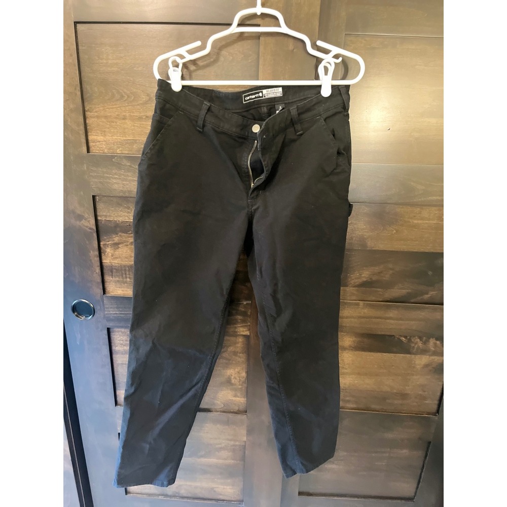 Carhartt Women Black Relaxed Fit Canvas Carpenter Work Pants Size 12 Regular